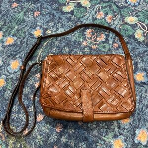 Brown Woven Leather Shoulder Bag